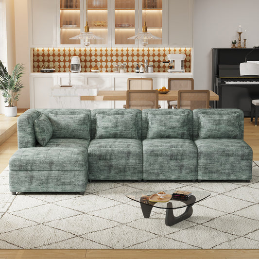 Lexi Sectional Sofa 5-seater Modular Couches with Storage Ottoman - Blue-Green