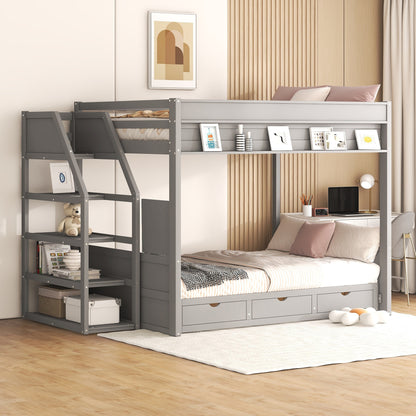 Graywood Convertible Bunk Bed with Storage Staircase and Bedside Table