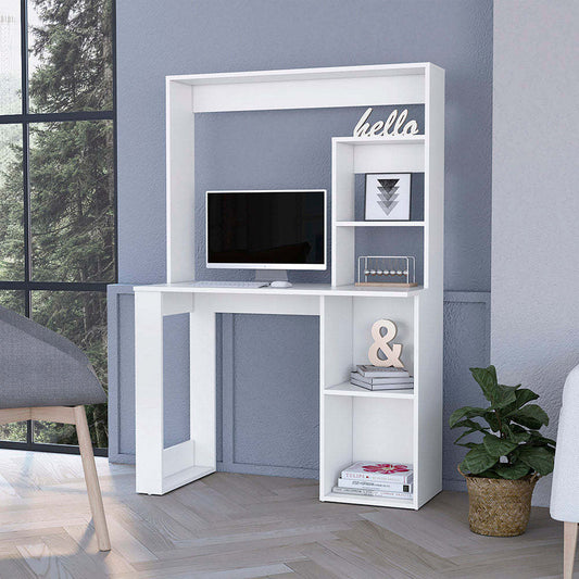 Palisades Computer Desk with Hutch and Storage Shelves - White