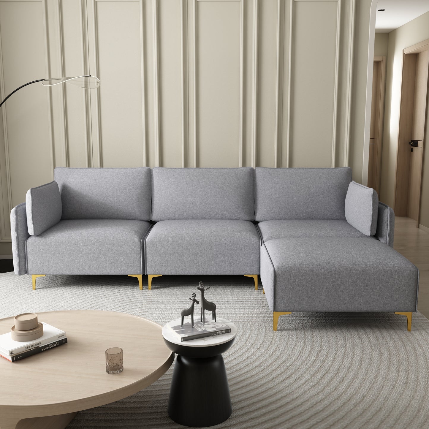 Elevate USB Grey Fabric L-Shaped Sectional Sofa