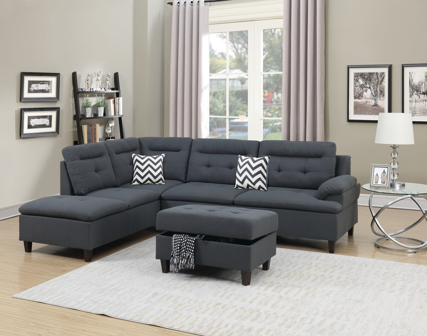 Lar Sectional Fabric Sofa w Ottoman - Dark Gray