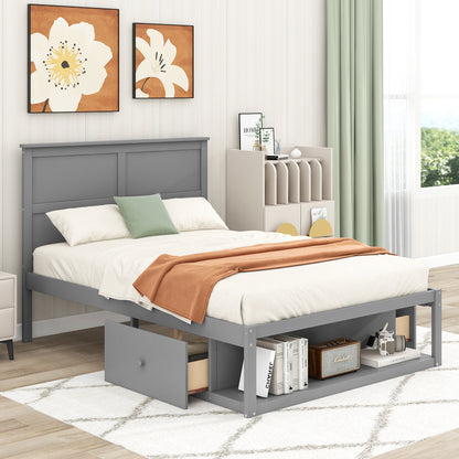 Wave Twin Size Platform Bed Frame - Gray