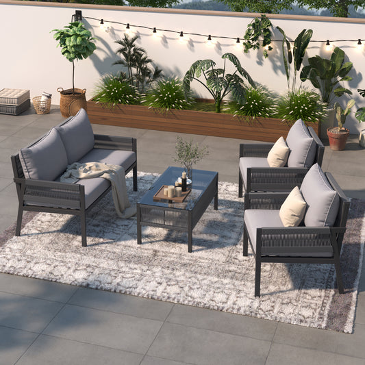 Mixon 4 Pc Patio Rope Sofa Set - Gray