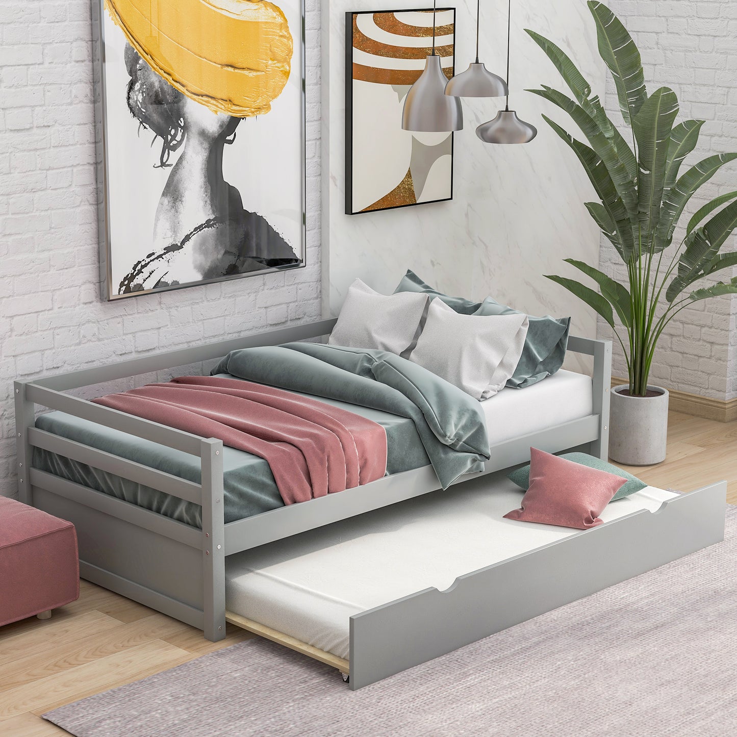 Zim Twin Size Daybed with Trundle - Gray