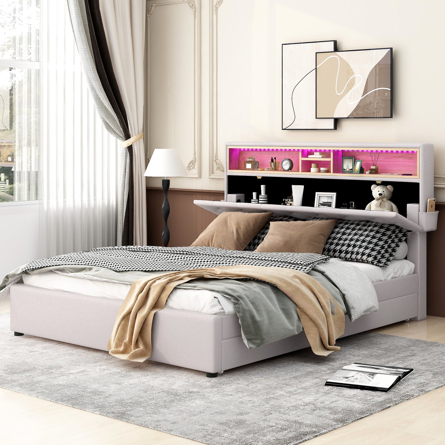 Nectar Queen Size Upholstered Platform Bed - Beige