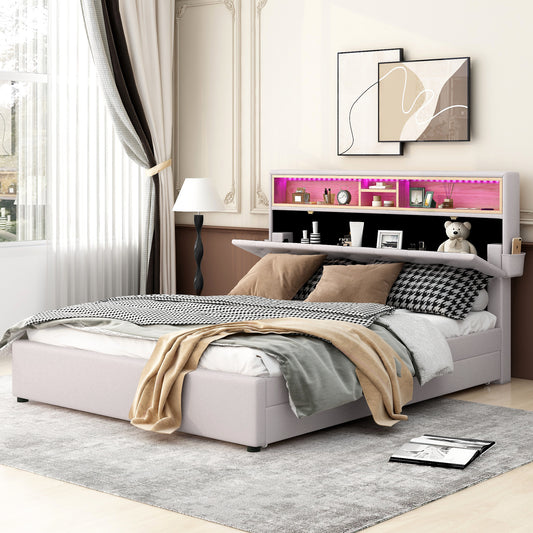 Nectar Queen Size Upholstered Platform Bed - Beige