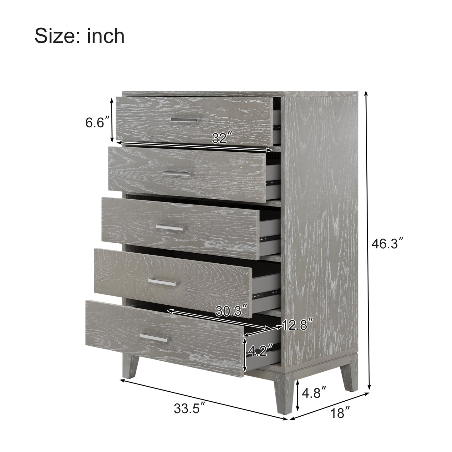 Elegant Essence Grey Wood Grain Five-Drawer Chest