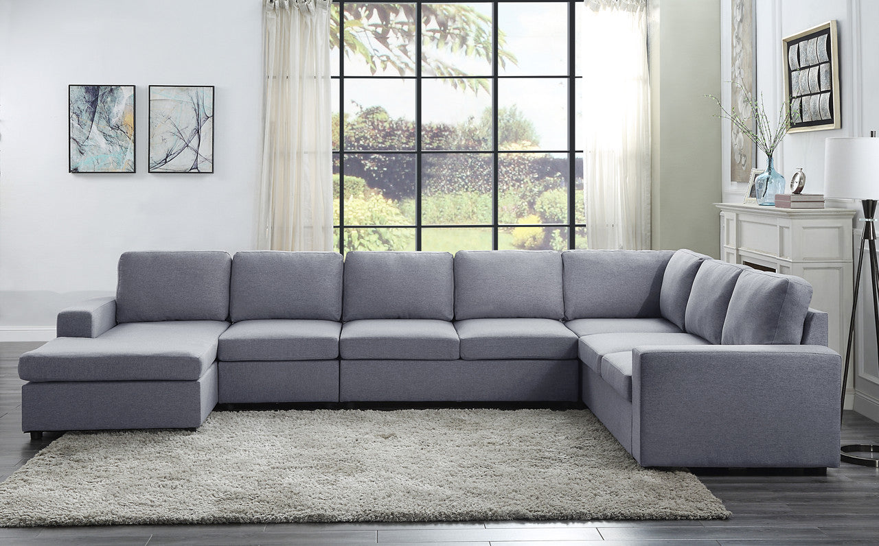 Tifton Linen 7 Seat Reversible Modular Sectional Sofa Chaise - Light Gray