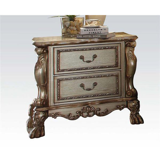 Dresden Nightstand - Gold Patina & Bone