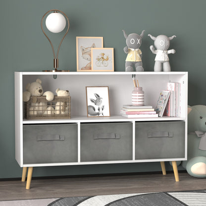 Kids bookcase with Collapsible Fabric Drawers - White+Gray