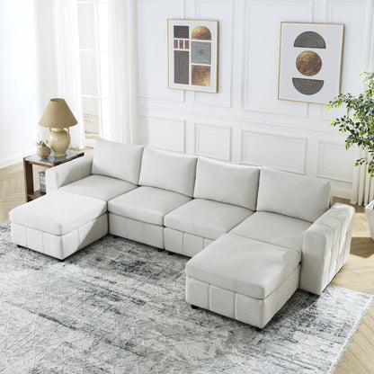 Varga Modular Sectional Sofa Sets (4-Seater with 2 Ottoman) - Beige