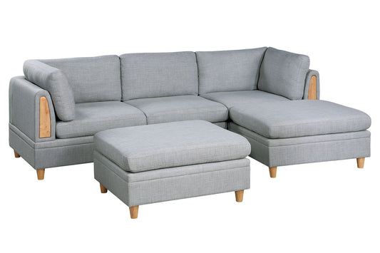 Felix 5pc Modular Sectional Sofa Set 2x Corner Wedges 1x Armless Chair And 2x Ottomans - Light Grey