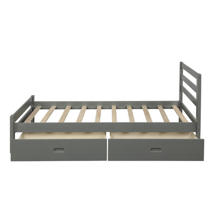 Cyril Twin Size Wood Platform Bed with Dual Drawers - Gray