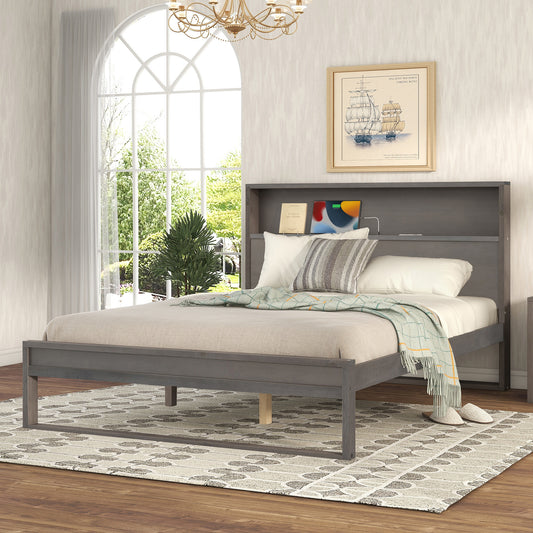 Mora Queen Size Platform Bed Frame with Storage - Gray