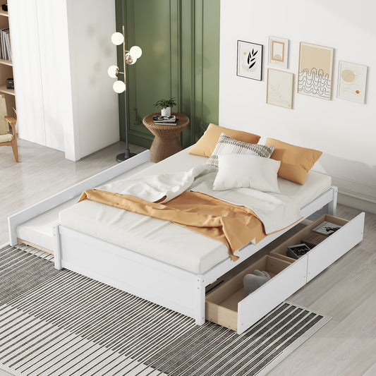 Trundle Max Twin Bed with Storage Drawers - White