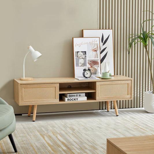 Rattan TV Stand with Storage - Natural