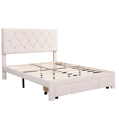 Helena Full Size Velvet Platform Bed Frame - Beige