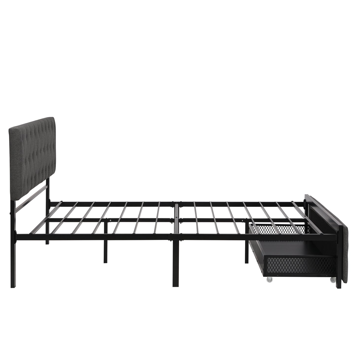 Apex Queen Size Storage Bed Metal Platform Bed with Drawer - Gray