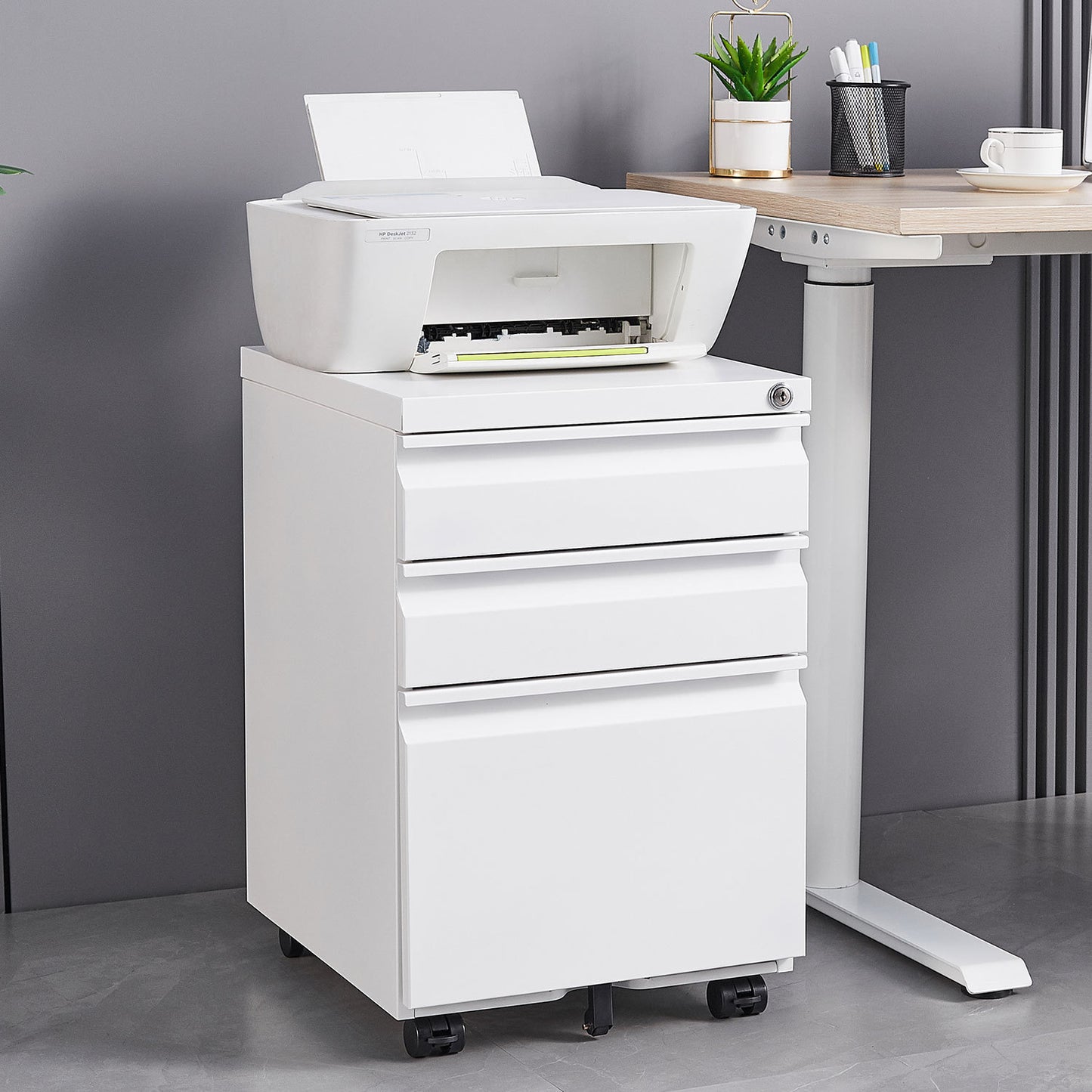 3 Drawer Mobile Locking File Cabinet - White