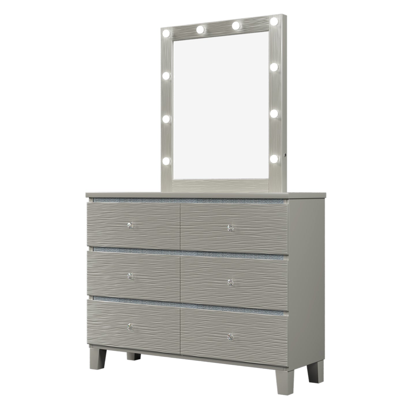 Elegant Silverwood Dresser with Crystal Accents