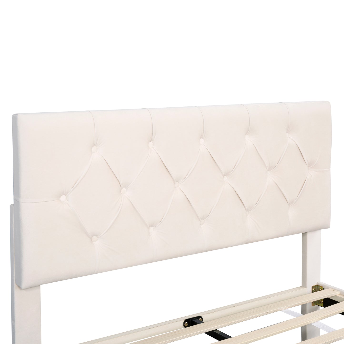 Helena Full Size Velvet Platform Bed Frame - Beige