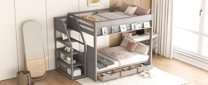 Graywood Convertible Bunk Bed with Storage Staircase and Bedside Table