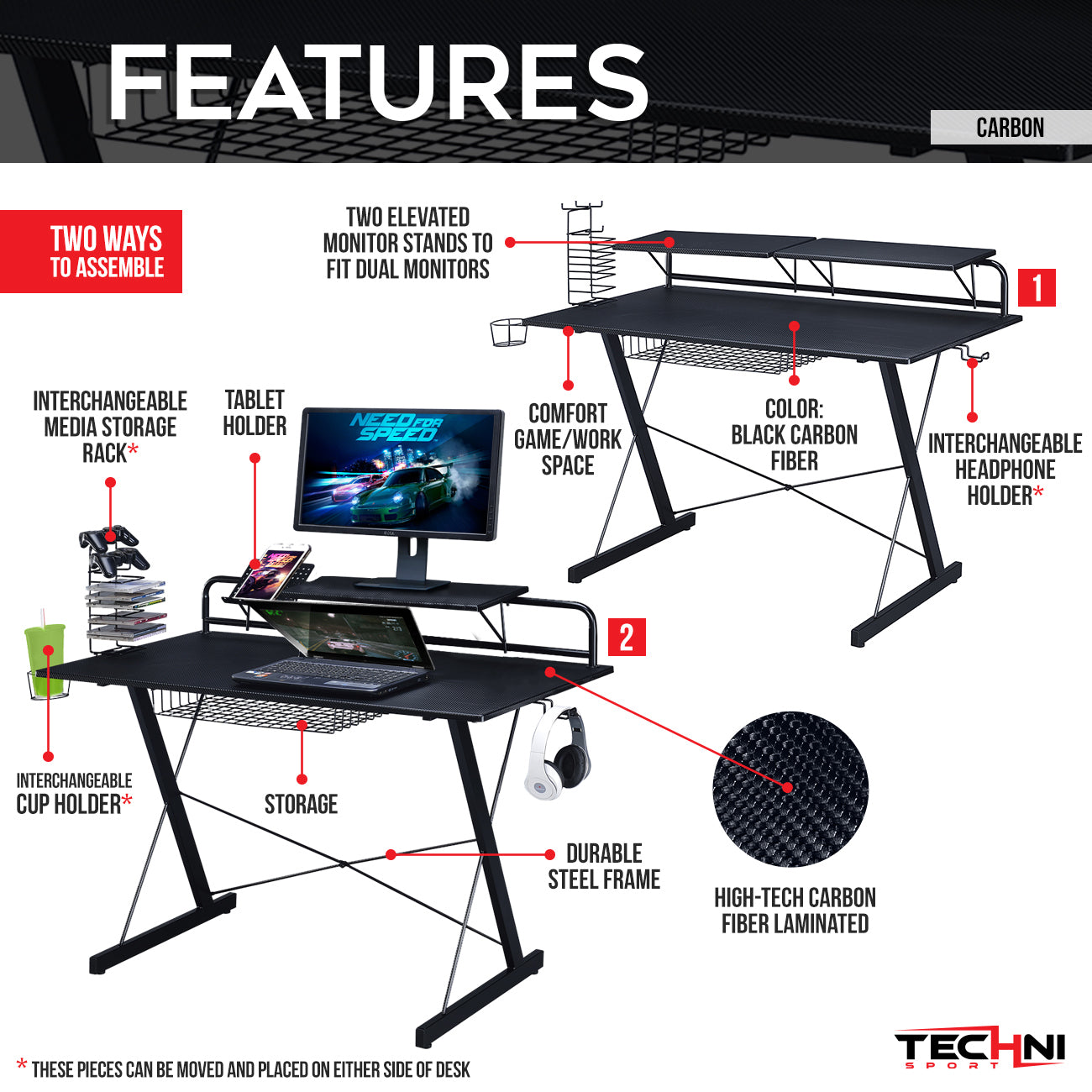 Carbon Max Gaming Desk - Black