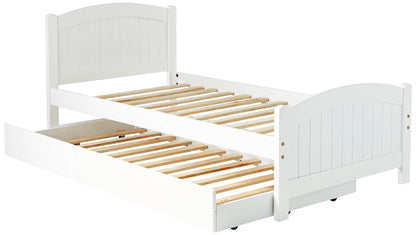 Bed With Trundle Slats For Kid - White