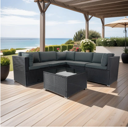 Nana 6 Pc Outdoor Patio Rattan Sectional Sofa Set - Black