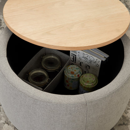 Versa Round Storage Ottoman Table - Light Grey