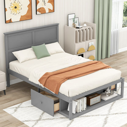 Wave Twin Size Platform Bed Frame - Gray