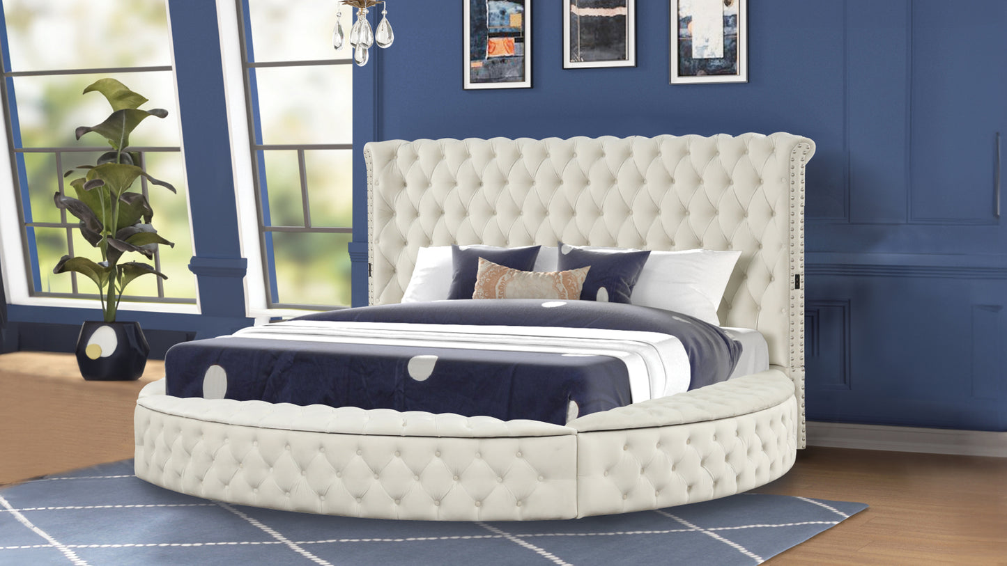 Hazel Queen Size Tufted Storage Bed - Cream