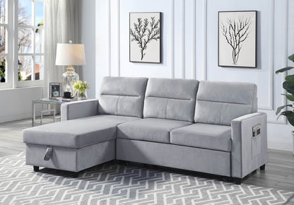 Ruby Velvet Reversible Sleeper Sectional Sofa with Storage Chaise - Light Gray