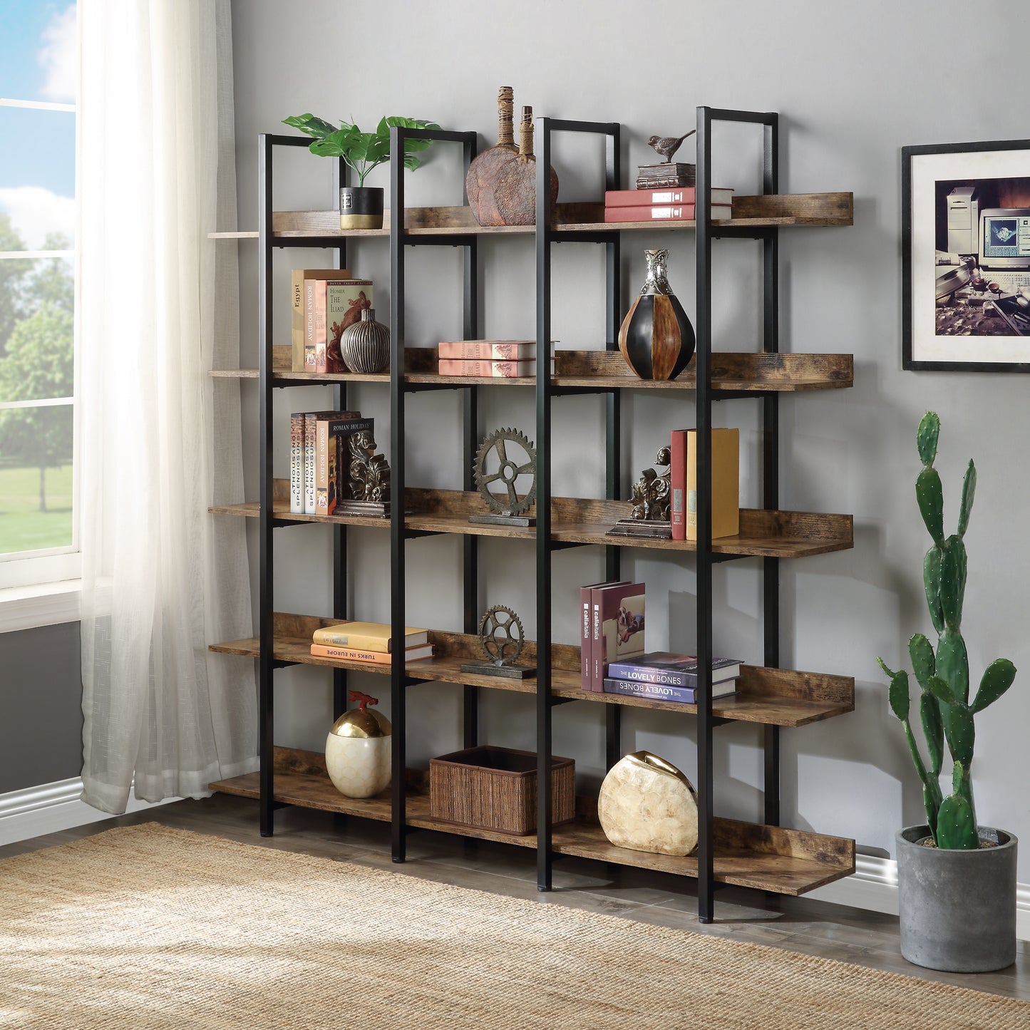 Vintage Metal Frame Bookshelf - Brown