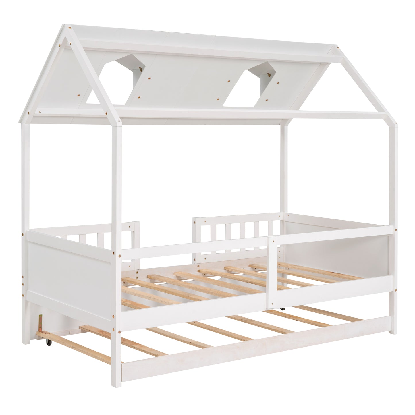 Dreamy Haven Twin House Bed with Trundle (White)