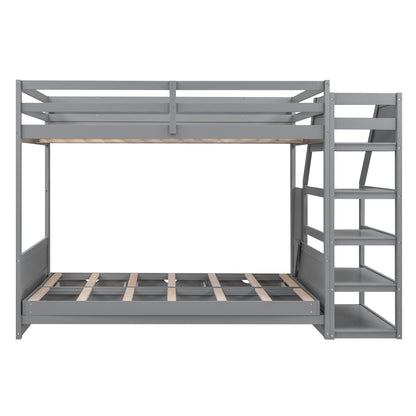 Graywood Convertible Bunk Bed with Storage Staircase and Bedside Table