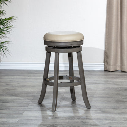 30" Bar Stool, Weathered Gray Finish, French Gray Leather Seat