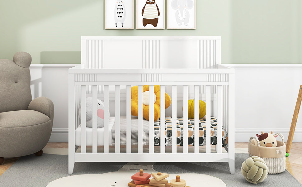 Clean Line Baby Crib Pine Solid Wood Non-Toxic  - White