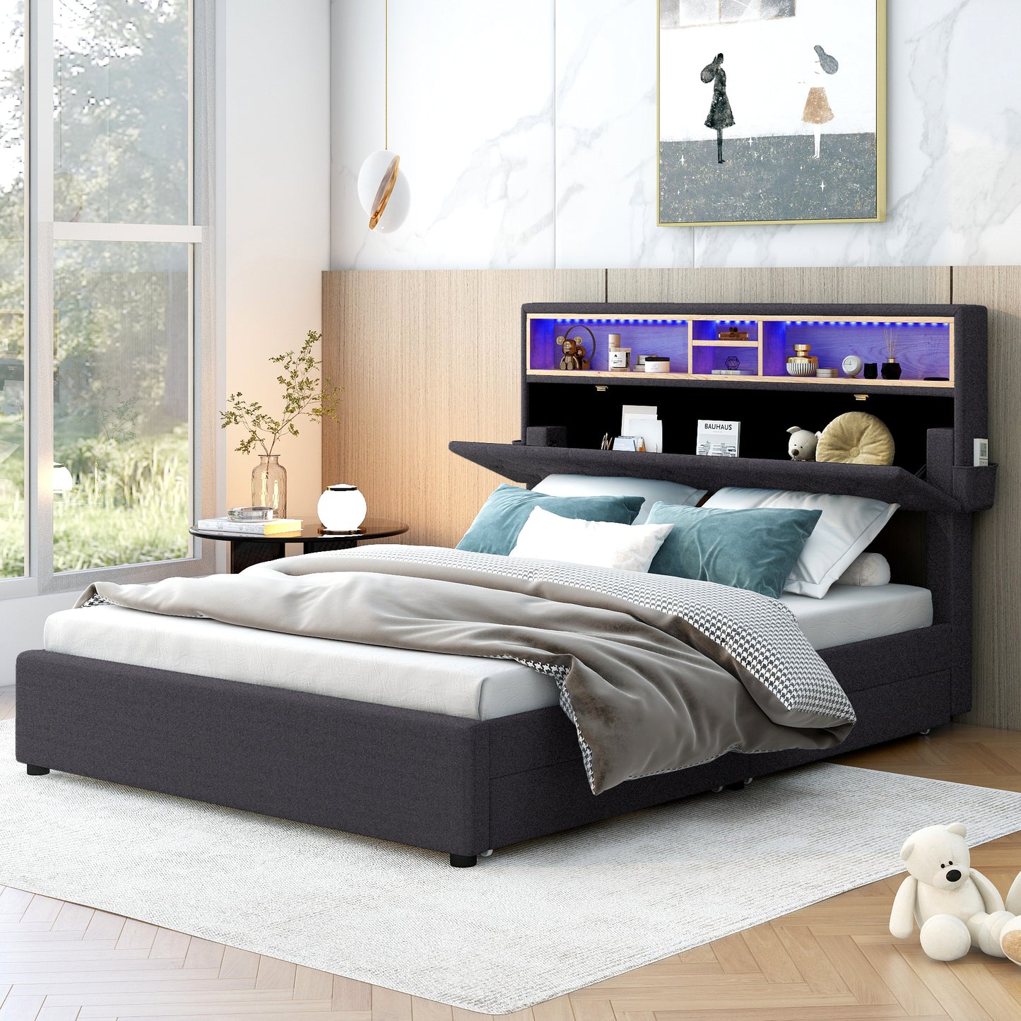 Nectar Full Size Upholstered Platform Bed - Dark Gray