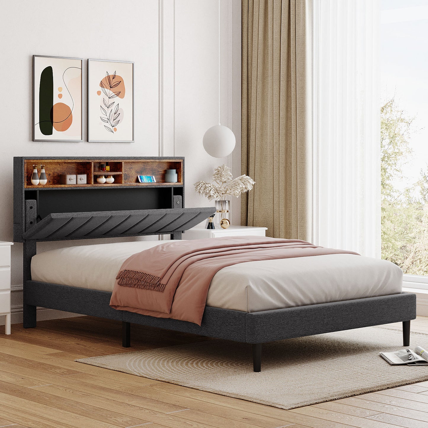 Alvin Full Size Platform Bed Frame - Gray