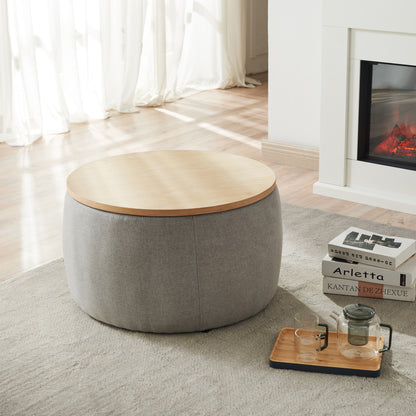 Versa Round Storage Ottoman Table - Light Grey