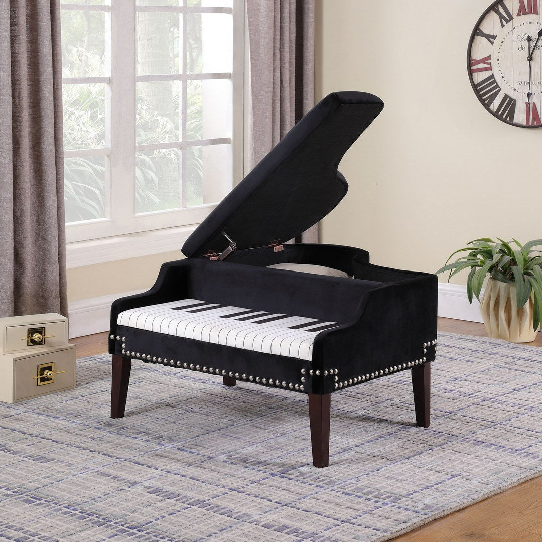 Piano Silver Nailheads Storage Ottoman  - Navy Blue