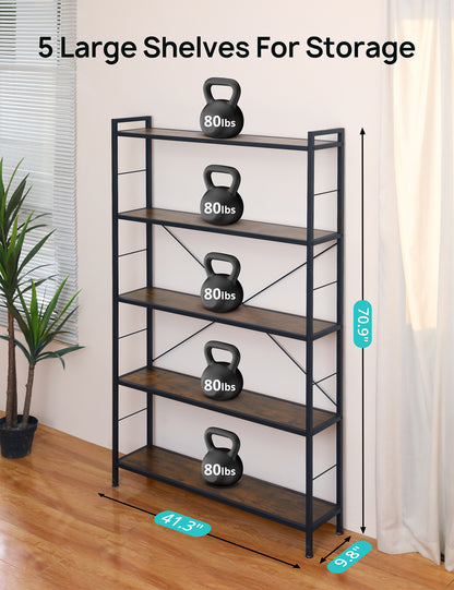 Freestanding Tall Bookcase with Steel Frame