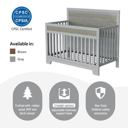 Solid Baby Crib Pine Non-Toxic  - Grey