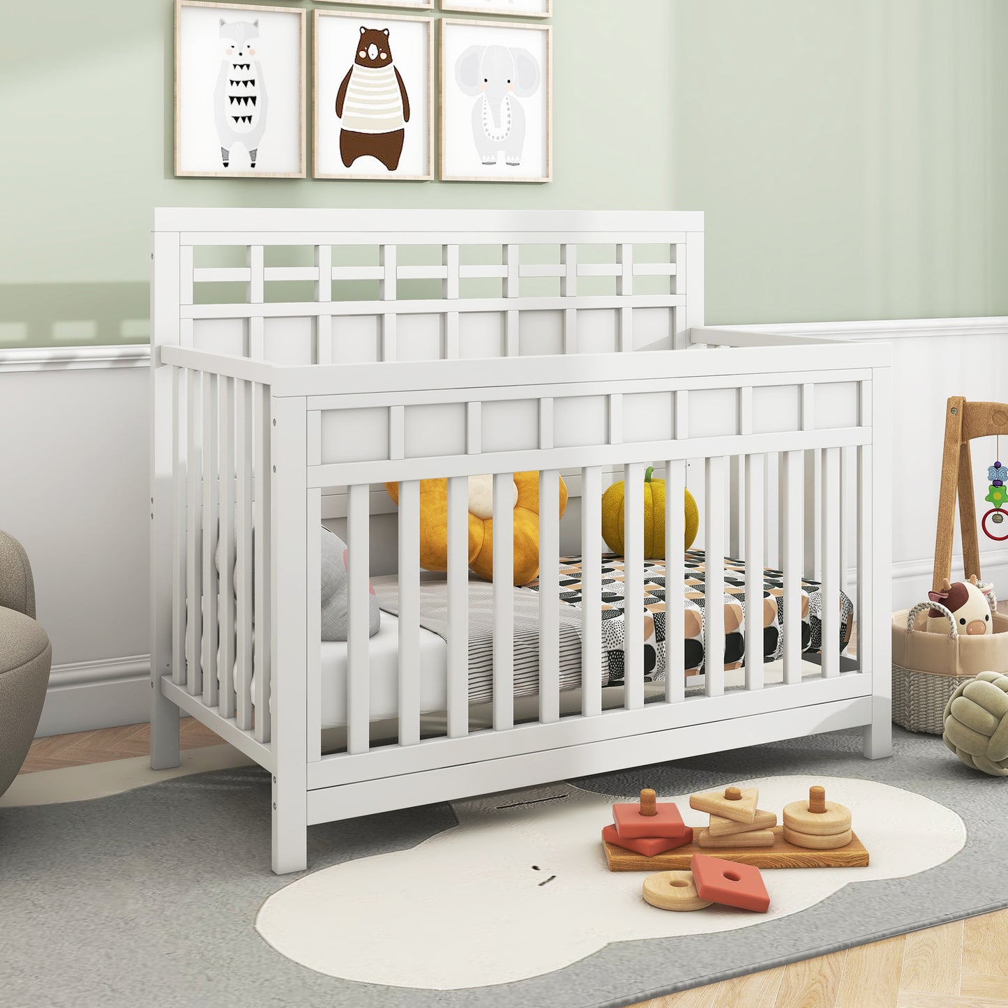 Baby Safe Crib Pine Solid Wood Non-Toxic  - White