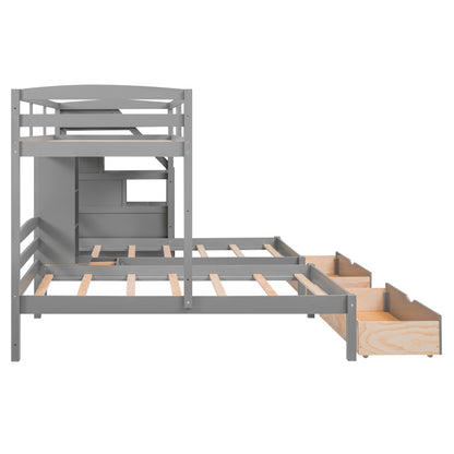 Family Set  Bunk Bed with Storage and Shelves