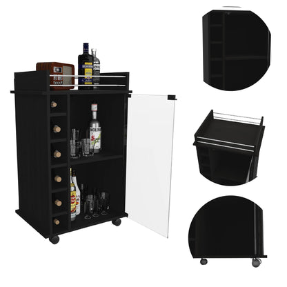 Savannah 6-Bottle 3-Shelf Bar Cart - Black