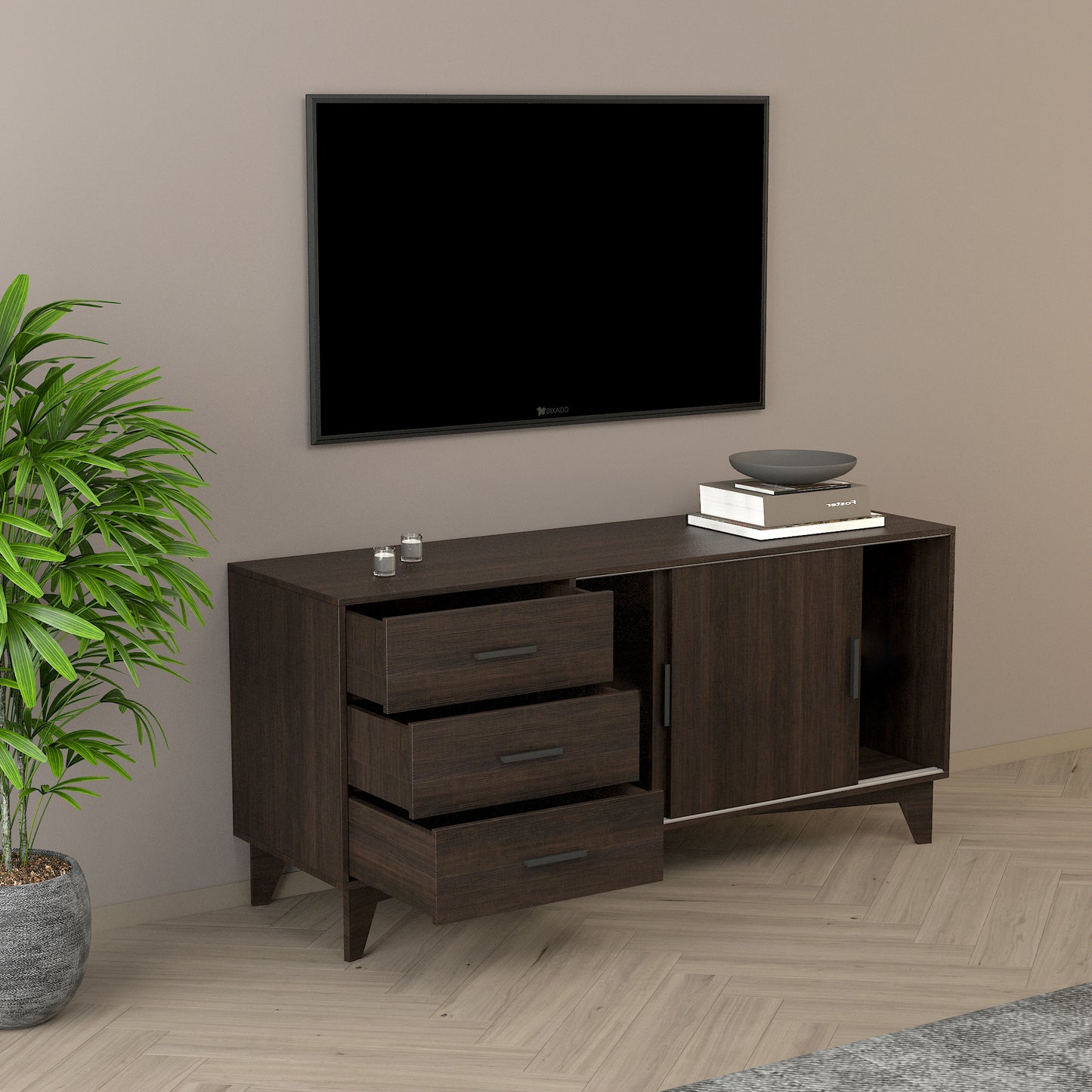 Elegant Slide TV Console in Rich Espresso