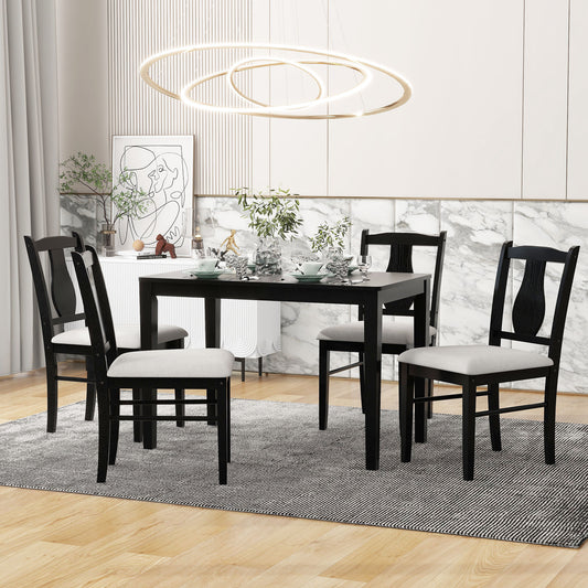 Roslin 5pc Dining Set Wooden Table 4x Side Chairs And Bench - Black
