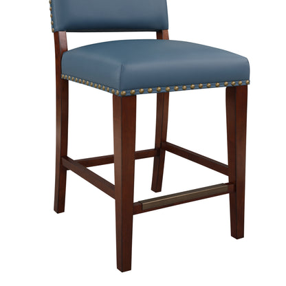 Blue Leather Nailhead Counter Stool